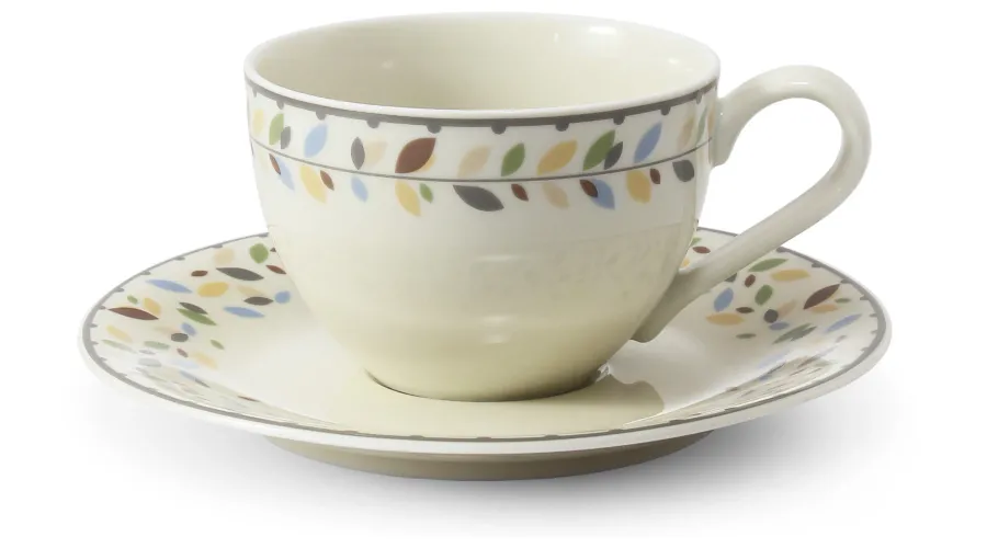 obrazek 1 Stylowa porcelanowa filiżanka ze spodkiem w kolorze kości słoniowej z  kolekcji NatureLine - wariant 1 – Leander