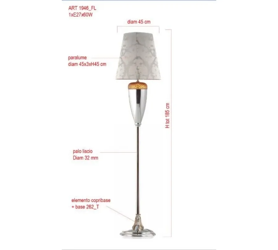 obrazek 1 Lampa podłogowa z kryształem ambra w komplecie z kloszem - Il Paralume Marina