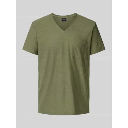 Zdjęcie T-shirt z dekoltem w serek i kieszenią na piersi